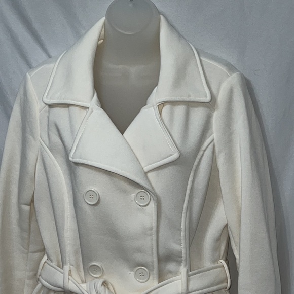 J2 by Jou Jou Double Breated Sleece Pea Coat Women/Junior Light Cream Size XL - Picture 2 of 10